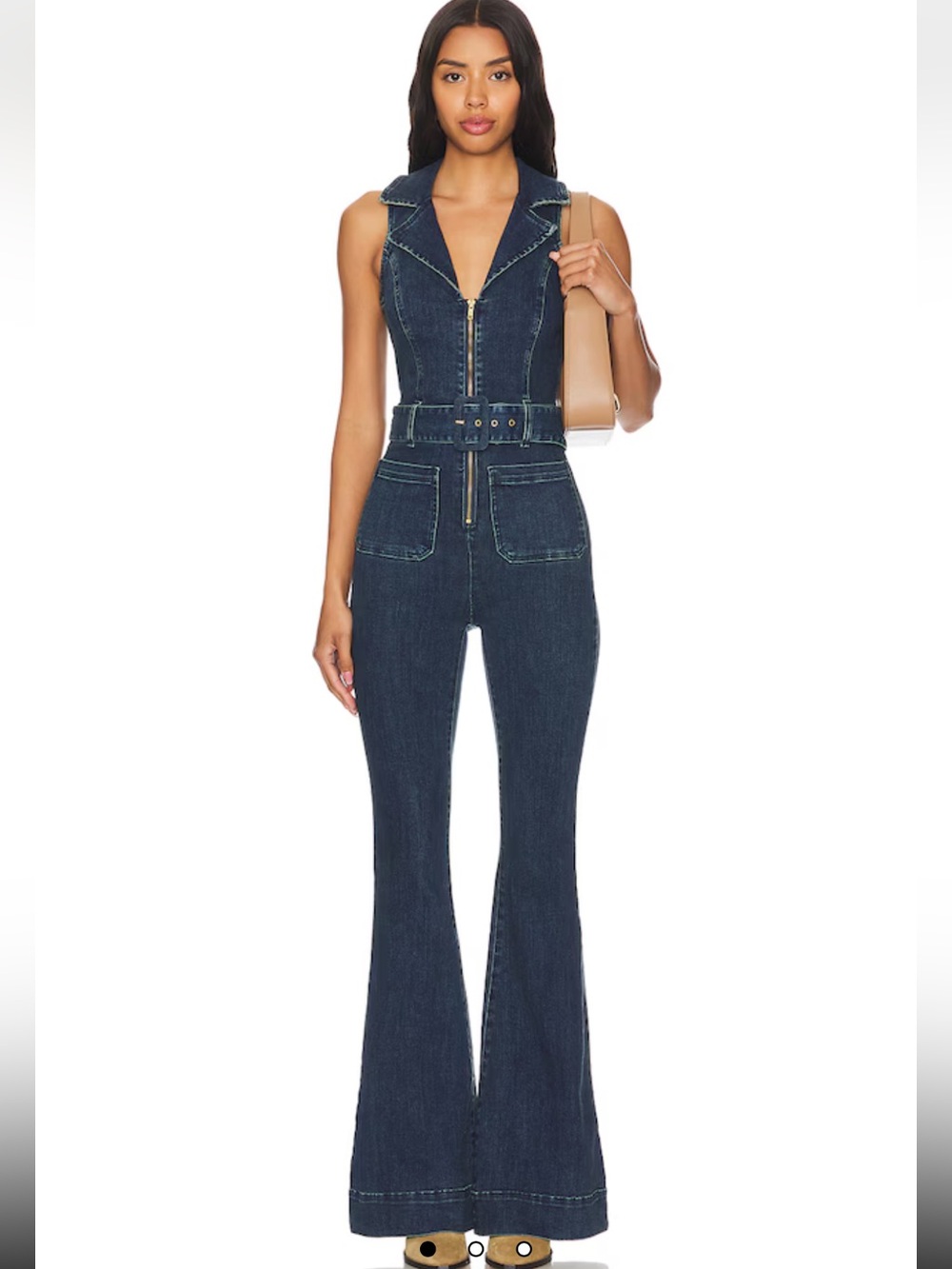 Show me your Mumu Jacksonville Denim Zip-Front Jumpsuit Flare M $218